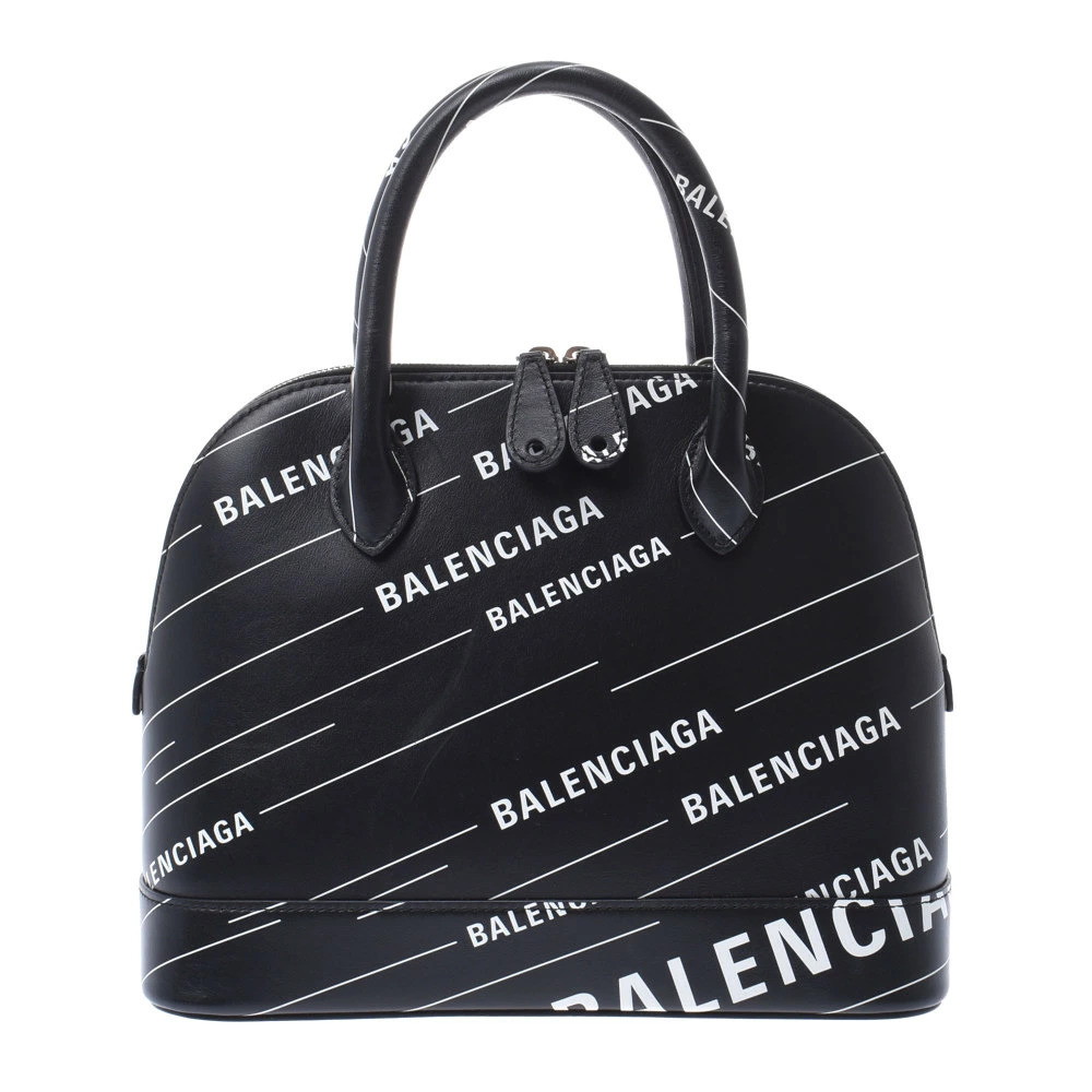 BALENCIAGA Ville Top Handle Black White Leather Handbag